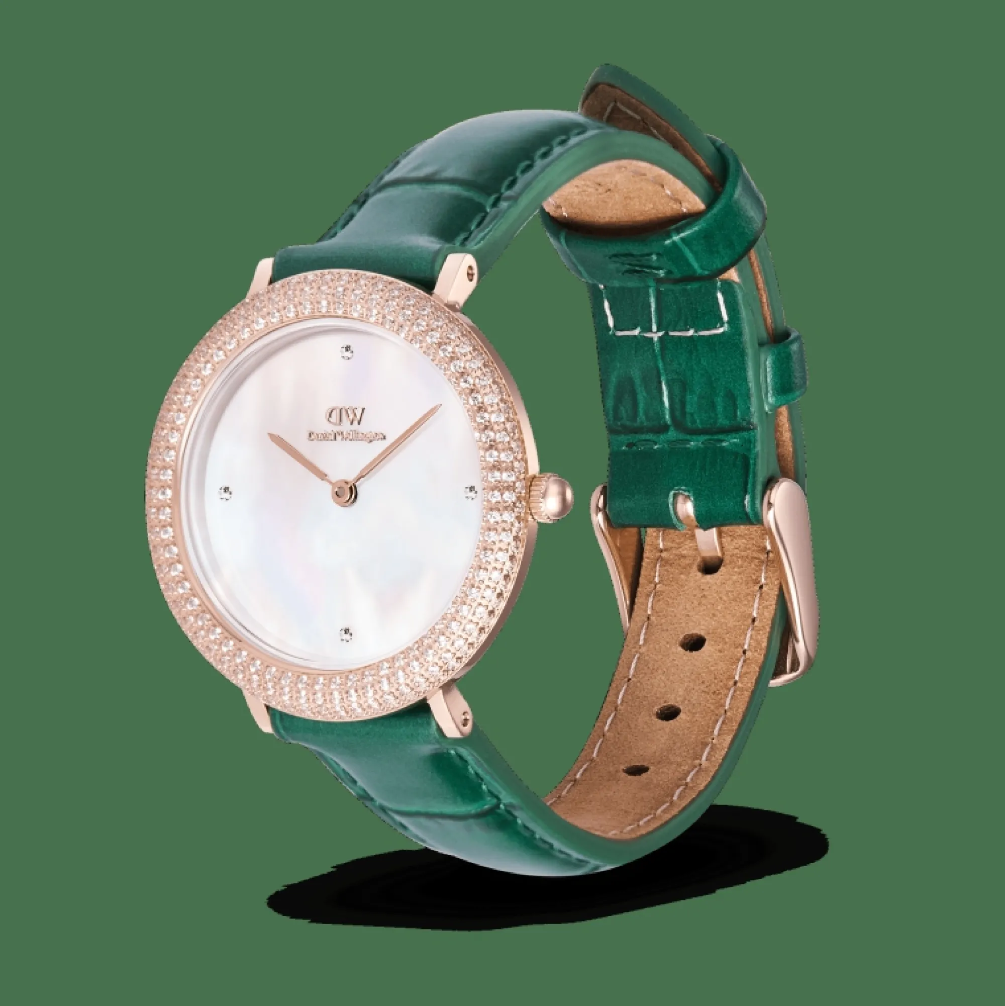 crystalline_bezel_green_croc_rose_gold_2.webp Damen Daniel Wellington Crystalline Bezel Green Croc